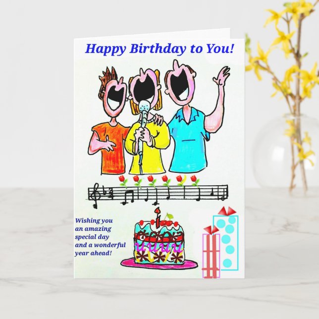 CARTE D'ANNIVERSAIRE - CHANTEURS D'ANNIVERSAIRE (Fleur jaune)