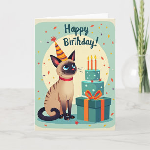 Carte d'anniversaire Chat Chapeau Rayé