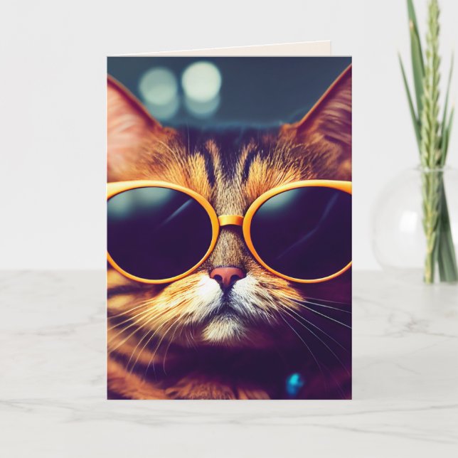 CARTE D'ANNIVERSAIRE CHAT cool (Devant)