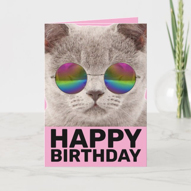 CARTE D'ANNIVERSAIRE CHAT cool, PORTANT DES LUNETT (Devant)