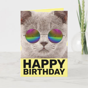 CARTE D'ANNIVERSAIRE CHAT cool, PORTANT DES LUNETT