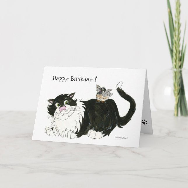 Carte d'anniversaire Chat et Chickadee (Devant)