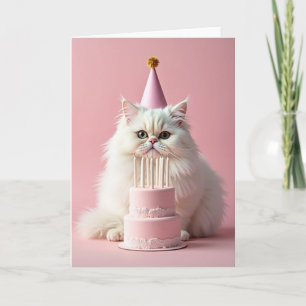 Carte d'anniversaire Chat Fluffy Chapeau Rose