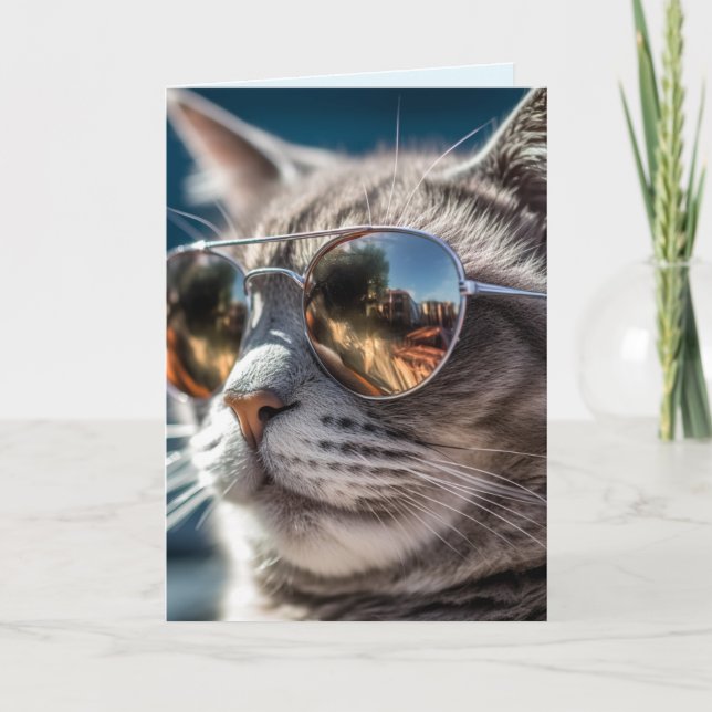 CARTE D'ANNIVERSAIRE CHAT PORTANT DES LUNETTES DE  (Devant)