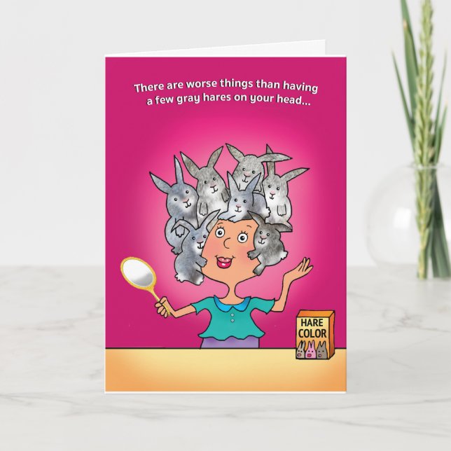 CARTE D'ANNIVERSAIRE, CHEVEUX GRIS CONTRE AUCUNS (Devant)