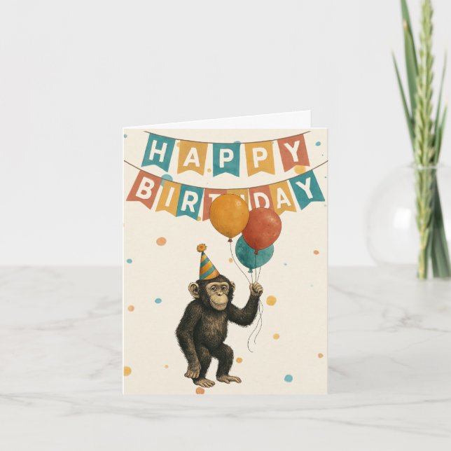 Carte d'anniversaire Chimp - Fun Party Animal (Devant)