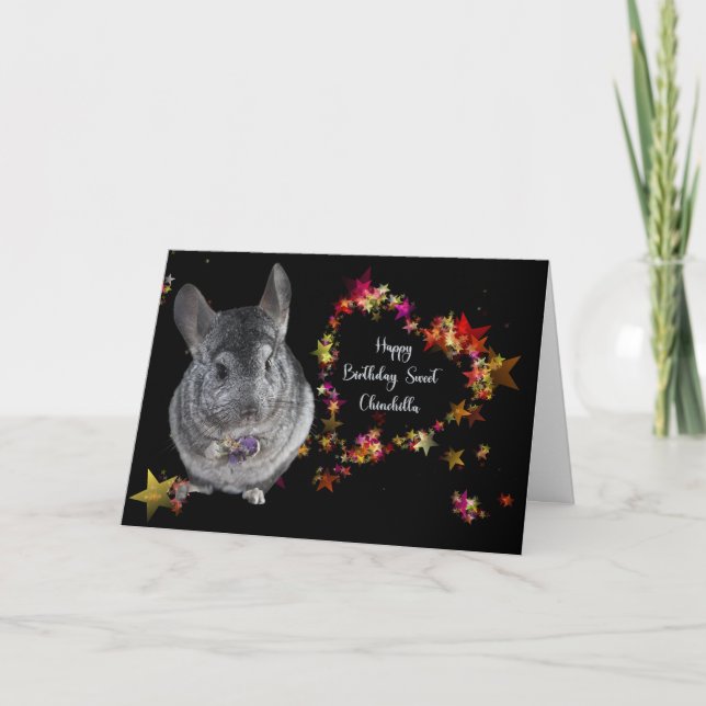 Carte d'anniversaire Chinchilla Black avec Star He (Devant)