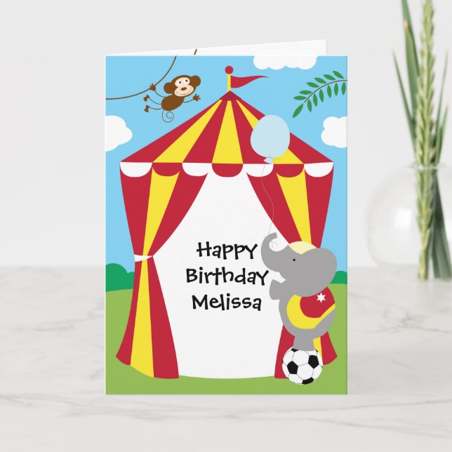 Carte d'anniversaire Circus Tente et Animaux (Devant)
