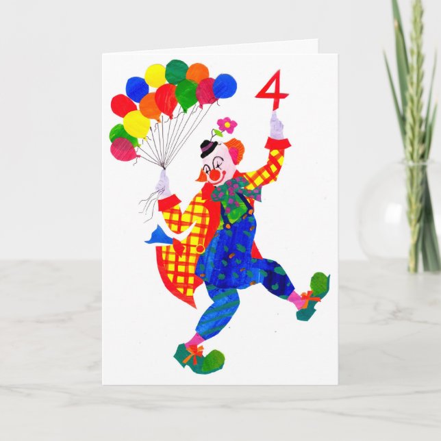 Carte d'anniversaire clown 4 ans (Devant)