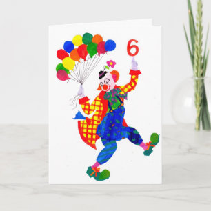 Carte d'anniversaire clown 6 ans