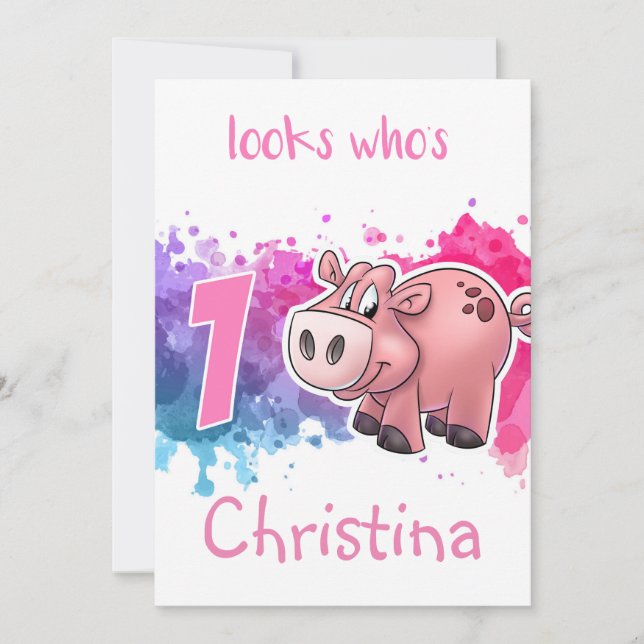 Carte d'anniversaire cochon (Devant)