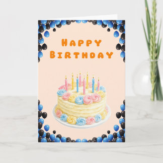 Carte d'anniversaire colorée avec gâteau et ballon
