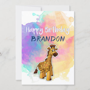 Carte d'anniversaire colorée de girafe