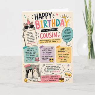 Carte d'anniversaire colorée et amusante pour cous