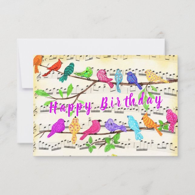 Carte d'anniversaire Colorful Musical Spring Birds (Devant)