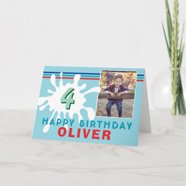 Carte d'anniversaire couleur bleue Splash 3 photo  (Devant)