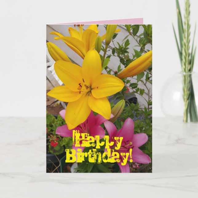 Carte d'anniversaire couleur rose Lily floral (Devant)