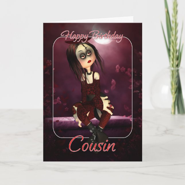 Carte d'anniversaire Cousin - Moonis Rag Doll Goth (Devant)