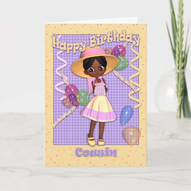 Carte d'anniversaire Cousin - Petite fille mignonn (Devant)