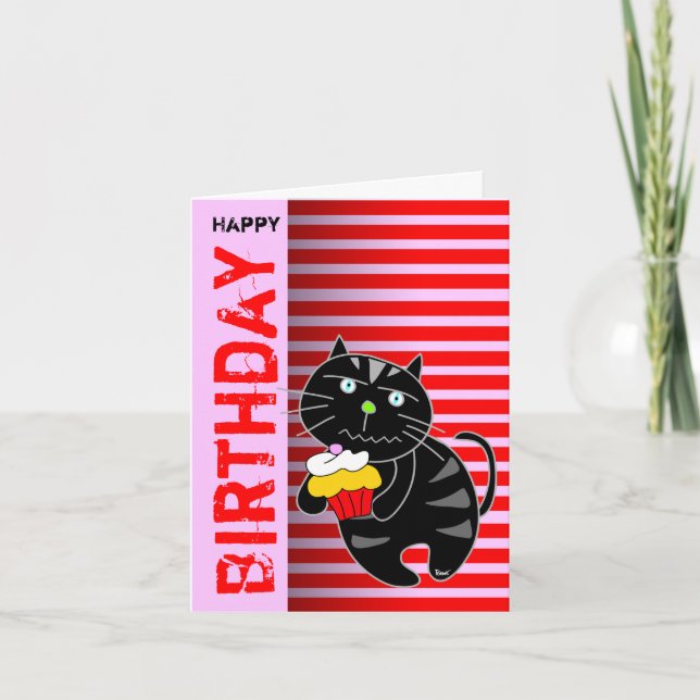 Carte d'anniversaire Cupcake Chat noir (Devant)