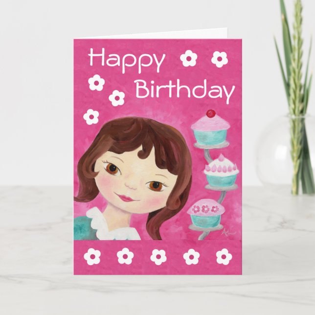 Carte d'anniversaire Cupcake Girl (Devant)