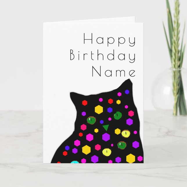 Carte d'Anniversaire Cute Black Cat Mosaic Art Déc (Devant)