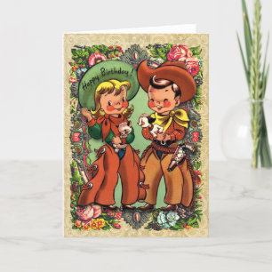 Carte d'anniversaire Cute Cowboy et Cowgirl