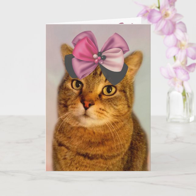 Carte D'Anniversaire Cute Kitty Et Bow (Orchidée)