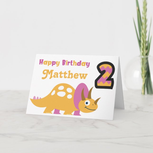Carte d'anniversaire Cute Yellow Dinosaur 2e (Devant)