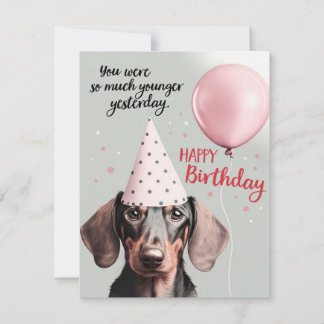 Carte d'anniversaire Dachshund Dog avec Casquette 