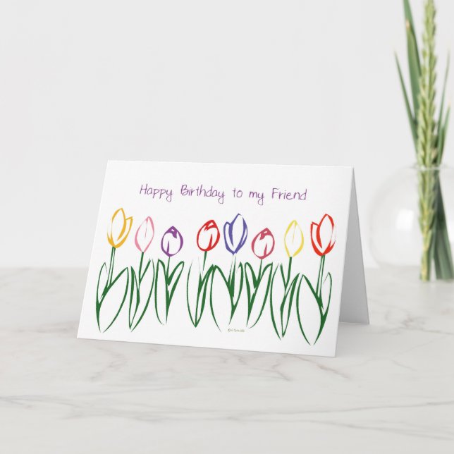 Carte d'anniversaire d'amis de jardin de tulipe (Devant)