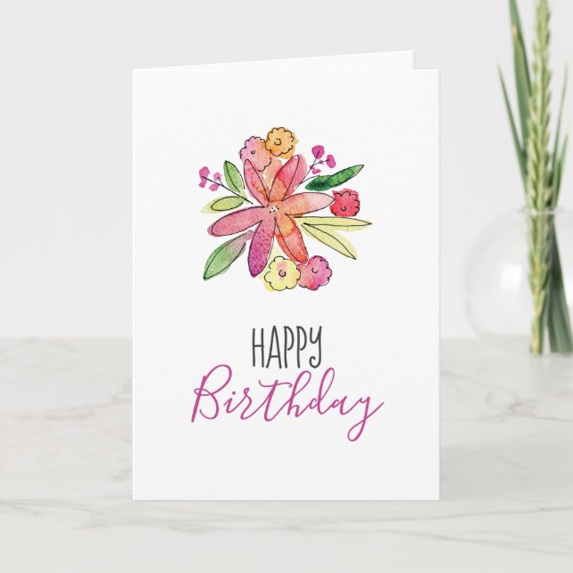 Carte d'anniversaire d'aquarelle florale (Devant)