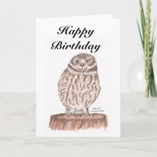 Carte d'anniversaire d'aquarelle Little Owl
