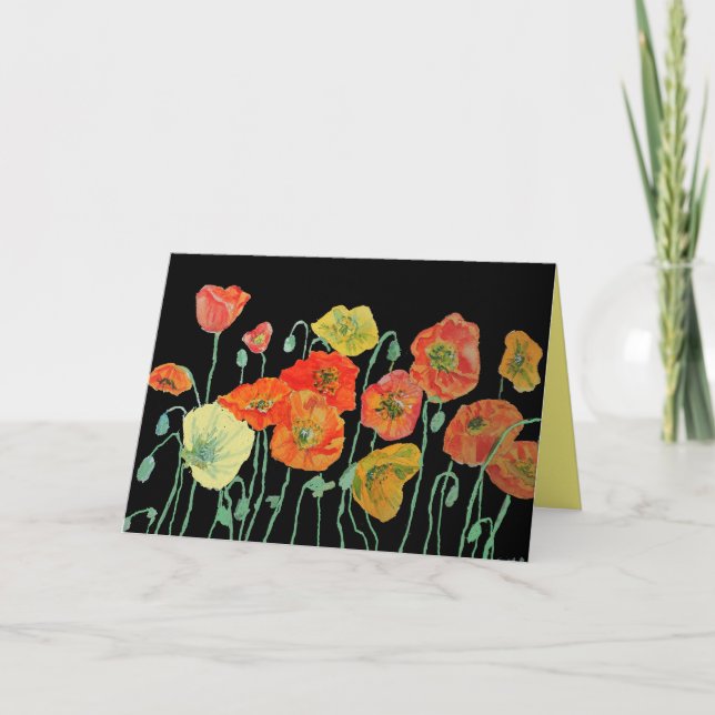 Carte d'anniversaire d'aquarelle orange et noires (Devant)