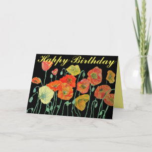 Carte d'anniversaire d'aquarelle orange et noires
