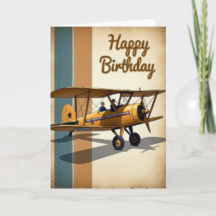 Carte d'anniversaire d'avion biplan rétro