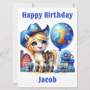 Carte d'anniversaire de 1 an de Cowboy Pony