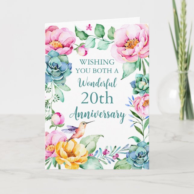 Carte d'anniversaire de 20e Mariage des fleurs d'a (Devant)