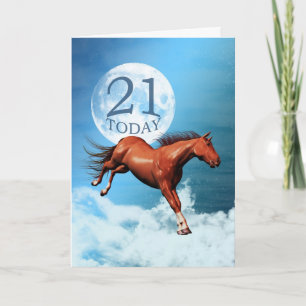 Carte d'anniversaire de 21 ans avec un cheval spir
