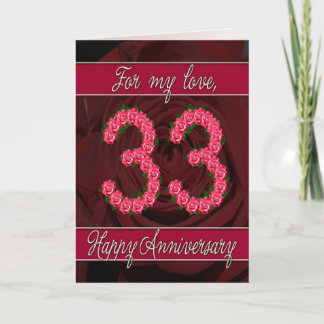 Carte d'anniversaire de 33 ans avec roses et feuil