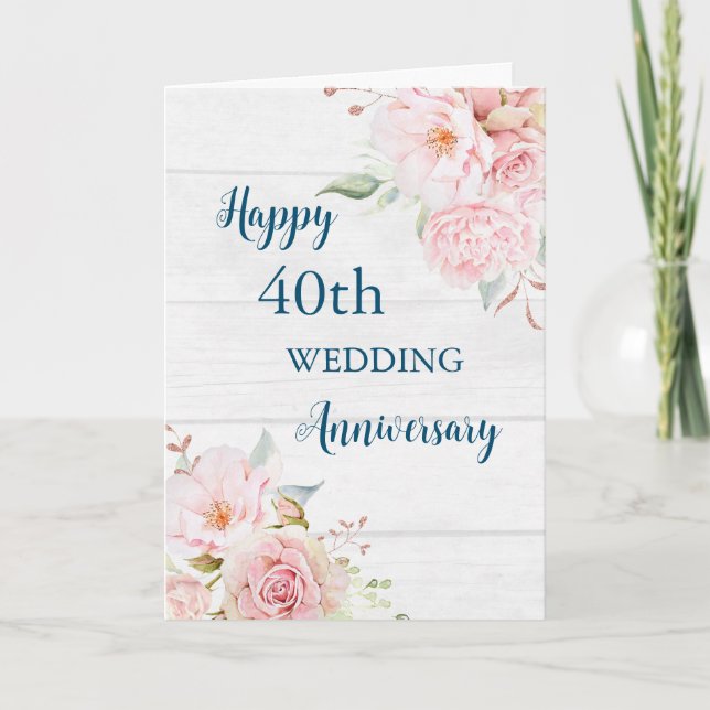 Carte d'anniversaire de 40e Mariage Watercolor Flo (Devant)