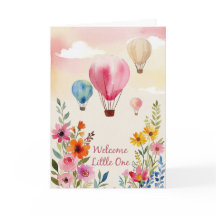 Carte d'anniversaire de bébé montgolfière florale