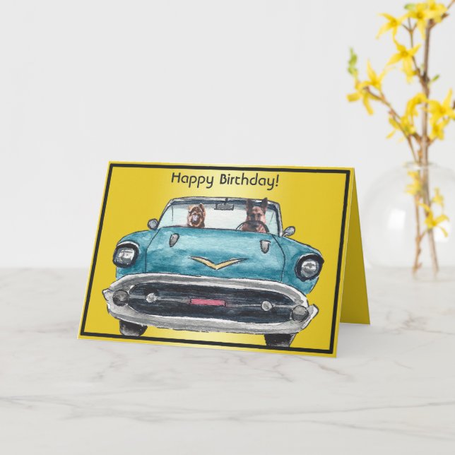 Carte d'anniversaire de berger allemand adorable (Fleur jaune)