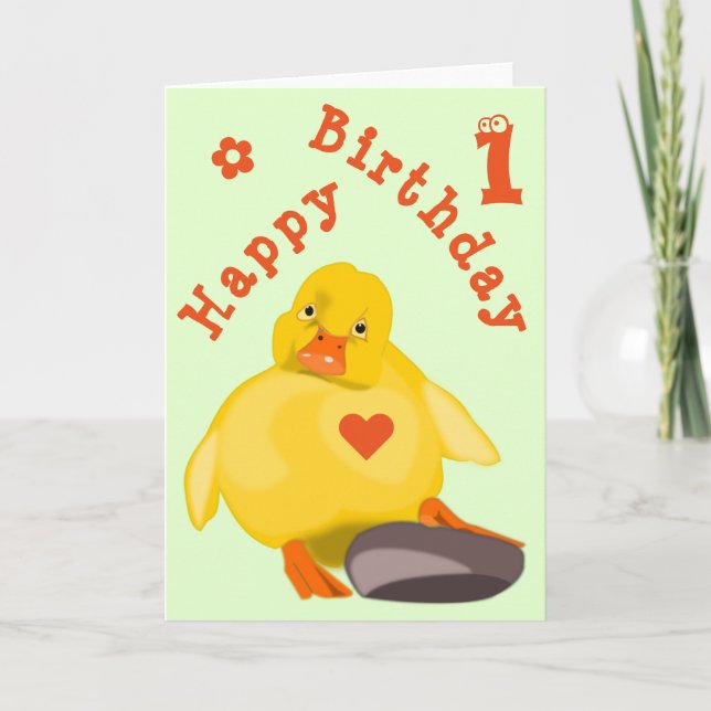 Carte d'anniversaire de canard jaune mignon (Devant)