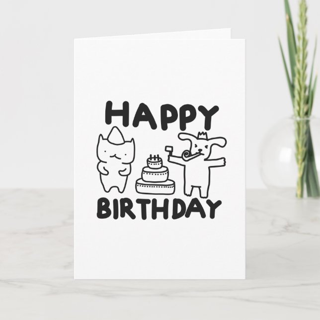 Carte d'anniversaire de chat et de chien (Devant)