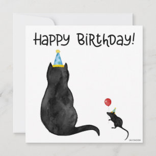 Carte d'anniversaire de chat et de souris peinte à