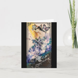 Carte d'anniversaire de chat et papillon