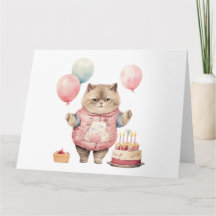 Carte d'anniversaire de chat mignonne
