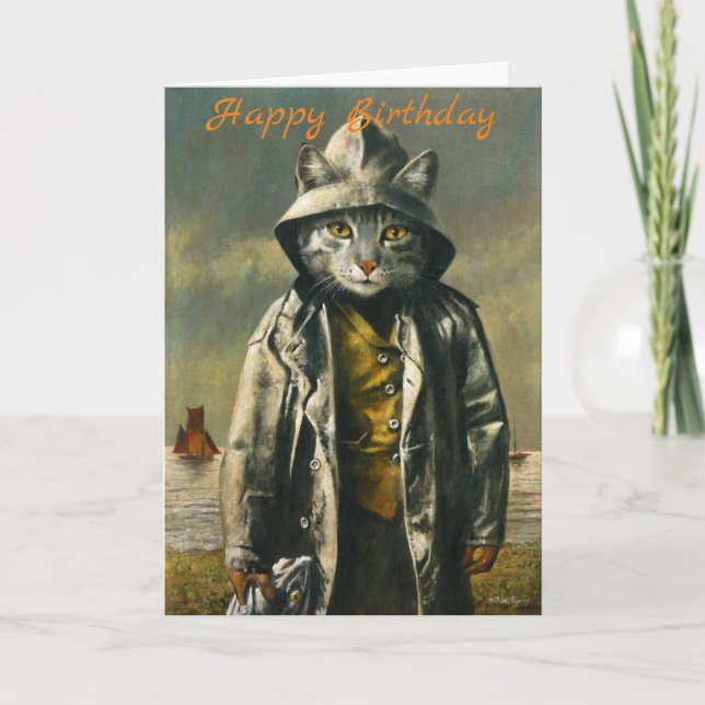 Carte d'anniversaire de chat Nautique (Devant)