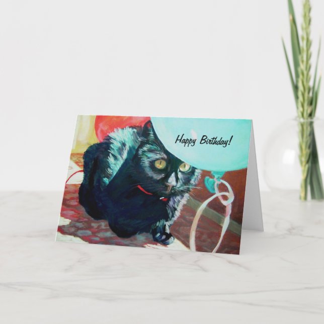 Carte d'anniversaire de chat noir (Devant)
